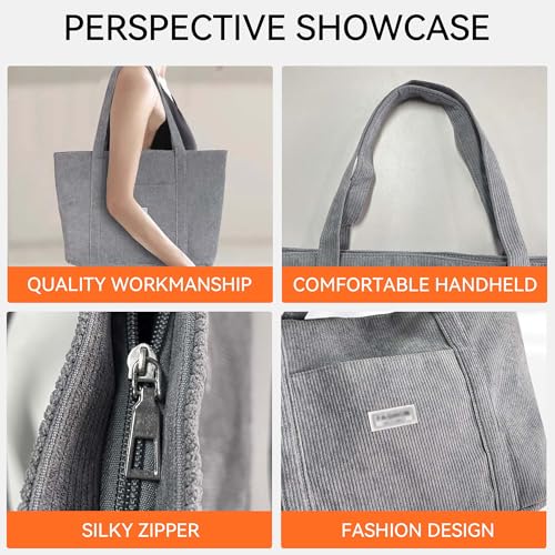 Casual and simple tote bag Large capacity vintage shoulder bag Corduroy pocket With zippered pockets for travel4
