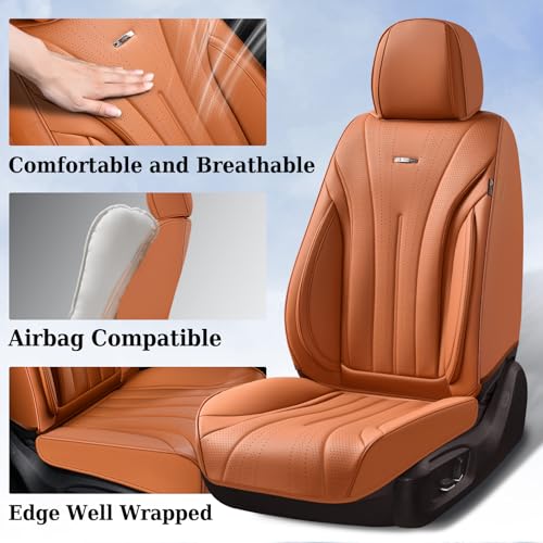 Image of Coverado Brown Seat Covers for Front Seat, Premium Leather Seat Covers for Cars,Waterproof Car Seat Protectors, Car Seat Cushions Universal Seat Covers Fit for Most Cars