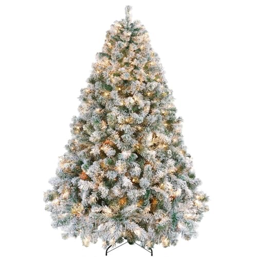 Yaheetech 6ft Pre-lit Artificial Christmas Tree with Incandescent Warm White Lights, Snow Flocked...