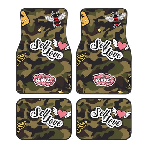 Asamike 車 フロアマット 4枚セット(前席2枚・後席2枚) 迷彩柄 カモフラージュ カーマット 軽自動車 車用マット 車用フロアマット 汎用 カーフロアマット カー用品 防水 汚れ防止 取り付け簡単 カー装飾 普通車 四季通用