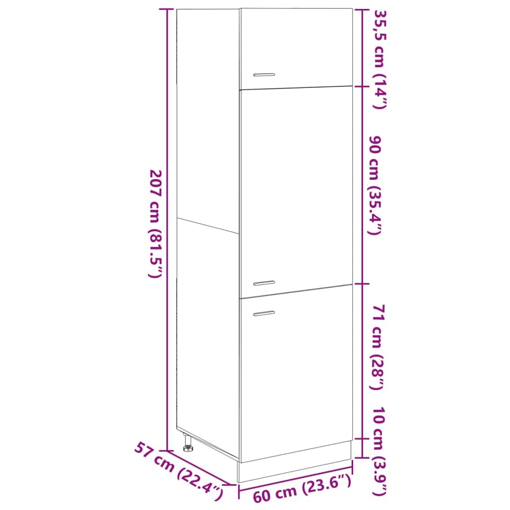 vidaXL Kühlumbauschrank Lyon Sonoma-Eiche 60x57x207 cm Holzwerkstoff, Gastronomieschrank, Gastro Möbel, Küchenmöbel, Aufbewahrungsschrank