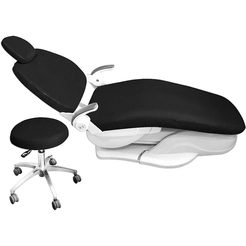 Mizheng Black 4Pcs/Set Dental Chair Covers, Dental Pu Leather Unit, Waterproof Pu Leather Protective Dental Full Chair Covers Elastic Stylish Dental Chair Seat Cover, Headrest Backrest Protector, Denti(Color:black)