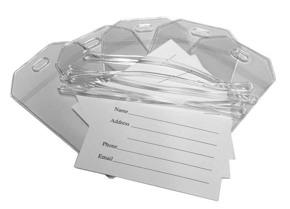 Clear Vinyl Luggage Tags with Loops & Name Cards (Set of 5)