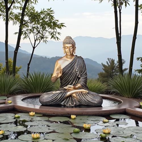 Image of 2 Feet Buddha Statue for Home Decor, Garden and Gifting, Big Size, Made of Resin, Premium Luxury Decoration Showpiece, Vastu Feng Shui for Good Luck, Happiness (Metallic Black & Golden)