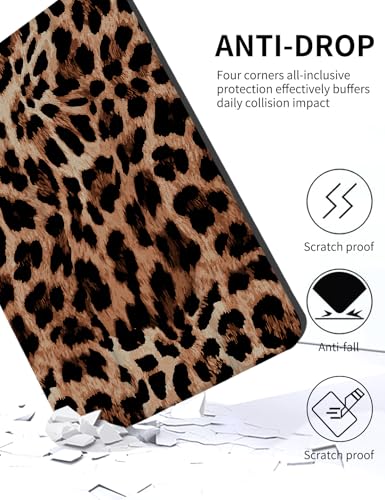 Coque iPad 10e/11e Génération avec Porte-Stylet et Support Trifold Léopard Marron 10.9"