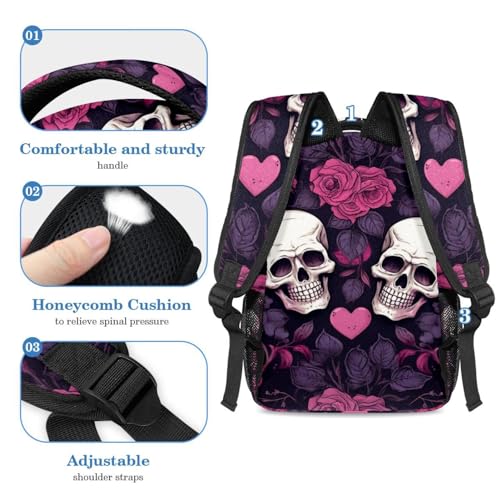 Sac à dos fleurs et tête de mort avec trousse, ensemble multicolore pour ado - 4