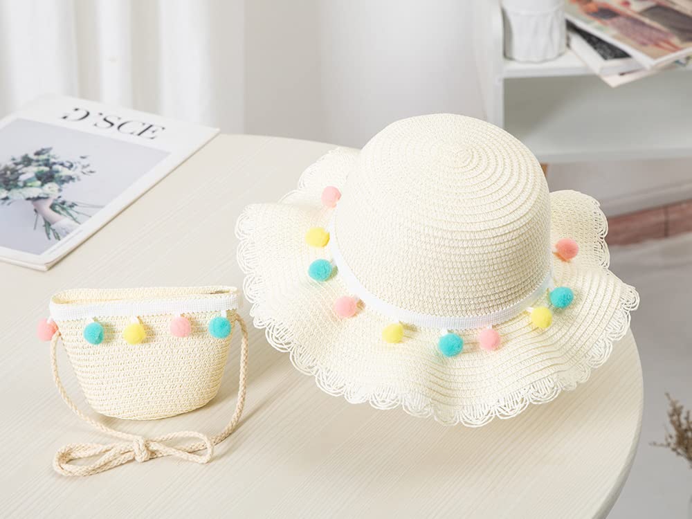 VRITRAZ Comfortable Straw Summer Green Beech Hat and Handbag Perfect Combo for Kids