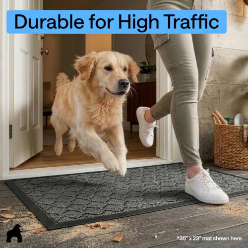Image of GORILLA GRIP WeatherMAX Door Mat, Indoor Outdoor, 47x35, Gray Quatrefoil