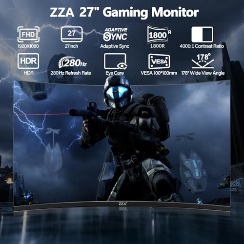 Monitor curvo da 27 pollici 280Hz/240Hz FHD 1080P, monitor da gioco 1800R VA, monitor da 27 pollici 4000:1 120% sRGB, 1Ms, AMD FreeSync, HDR, luce blu bassa, HDMI DP, supporto VESA, cavo DP - Monitor - Immagine 1