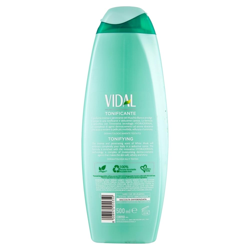 12 gel doccia Vidal Bagnodoccia/schiuma doccia con muschio bianco 500 ml + portachiavi Beni Culinari gratuito