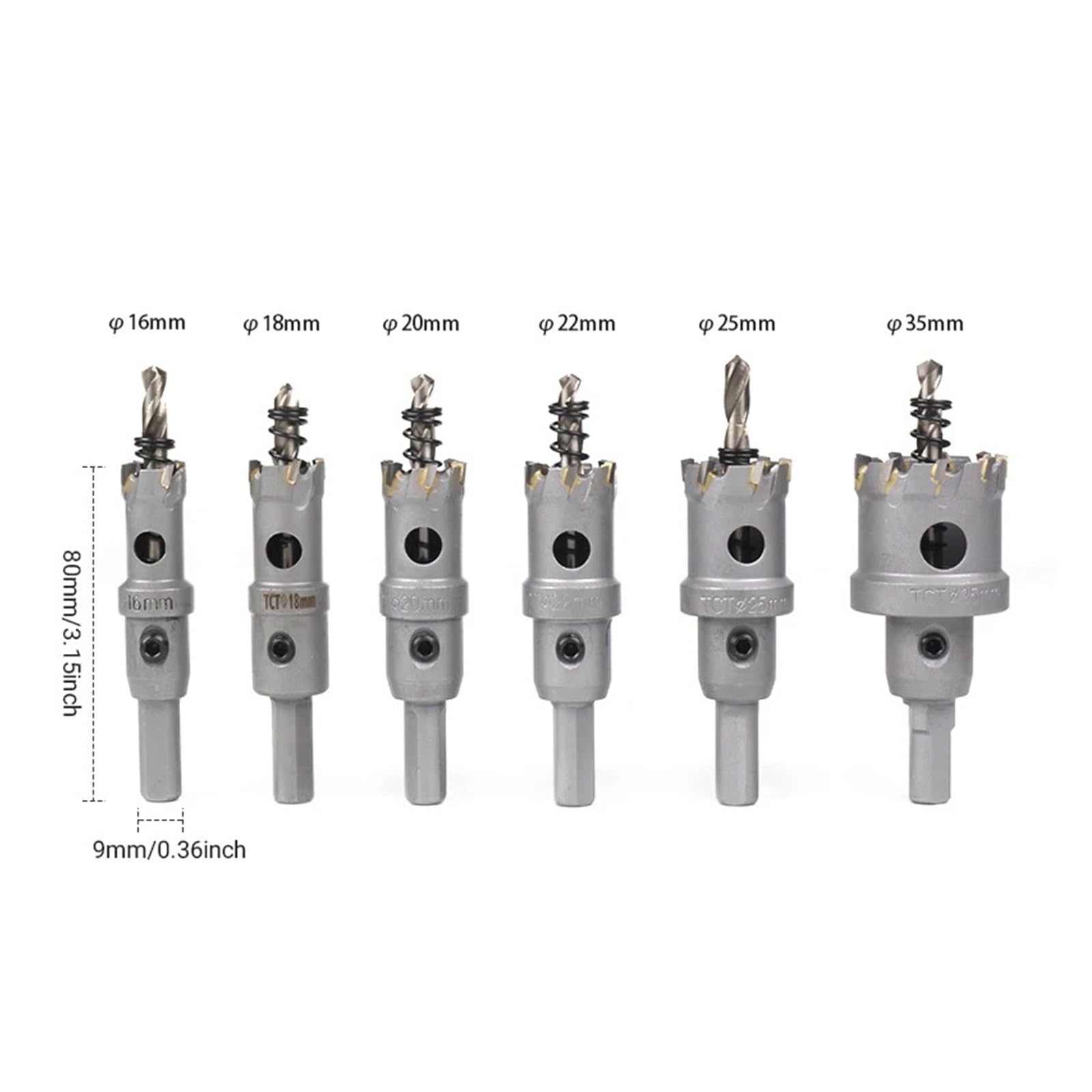 Juego De 6 Brocas TCT Con Punta De Carburo De Acero Inoxidable, Herramienta De Corte De Sierra De Corona De Aleación De 16 Mm, 18 Mm, 20 Mm, 22 Mm, 25 Mm Y 35 Mm.