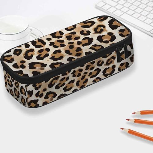 Image of Yekiua Cheetah Pencil Case Organizer Animal Leopard Skin College Office Big Capacity Pencil Bag Brown Black Beige