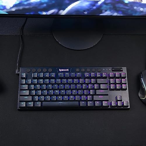 Redragon K622 TKL RGB Clavier mécanique, clavier de jeu filaire ultra fin avec touches plates, contrôle multimédia dédié et interrupteur marron, logiciel Pro pris en charge