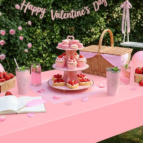 Image of Smiry Disposable Table Cloth - 15 Pack, 54 x 108 Inch Waterproof Rectangle Tablecloths for Easter Party, Valentines & Mothers Day Decorations, Decorative Plastic Table Cover, Leakproof & Sturdy, Peach