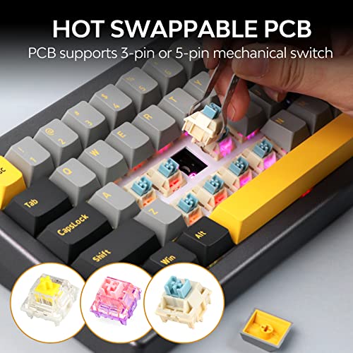 Image of EPOMAKER EK68 65% Gasket NKRO Hot Swappable 2.4Ghz /Bluetooth 5.0 /USB-C Wired Mechanical Gaming Keyboard with Knob, South-Facing LED, 3000mAh Battery, RGB Backlight for Win /Mac (Gateron Pro Yellow)