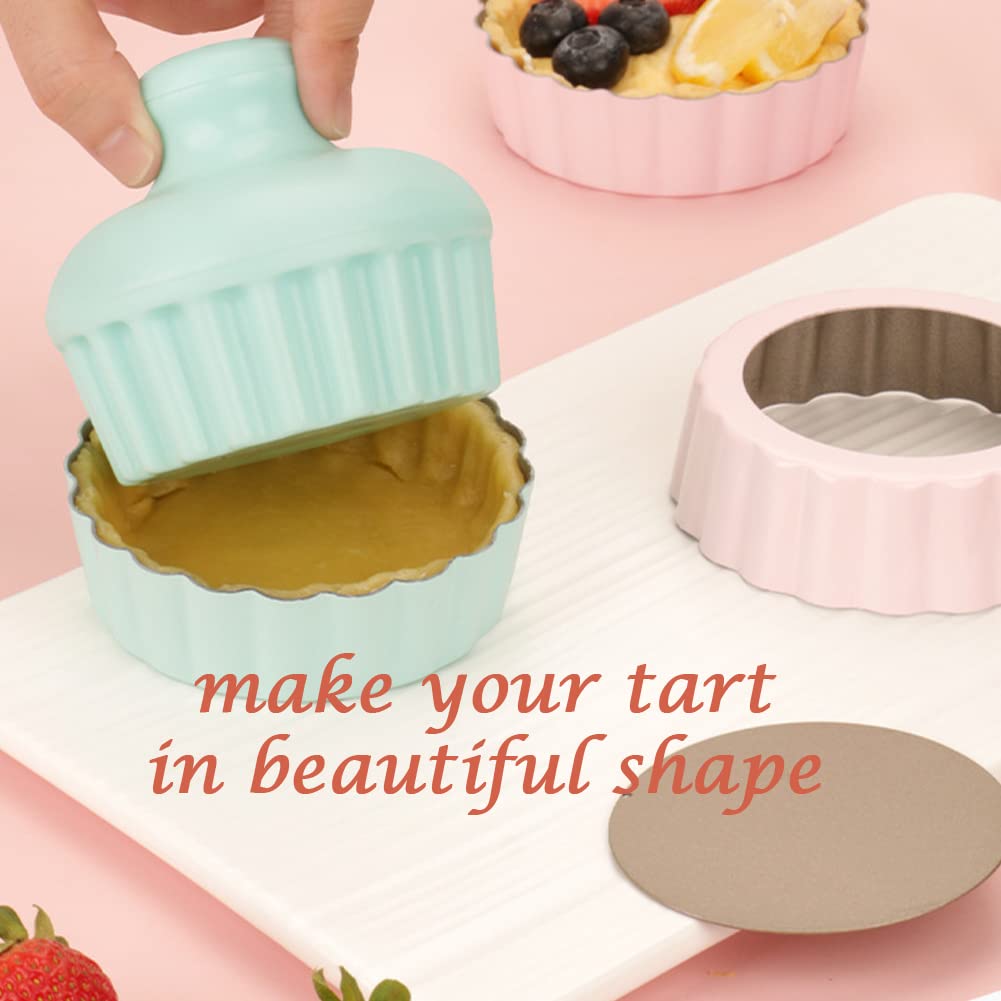CANDeal Ensemble de 10 moules à tarte, 8 moules à quiche avec tasseur à tarte 2PCS, base amovible, ensemble de moules à tarte aux ?ufs antiadhésifs, mini moules à tarte ronds