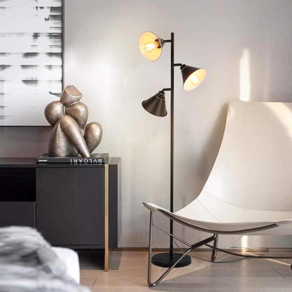 Flаѕh Sаlе Stepeak 3-Light Metal Standing Light, 180° Adjustable Tree Floor Lighting Classic Black Corner Reading Lamp or Living Room Bedroom -64 Inches