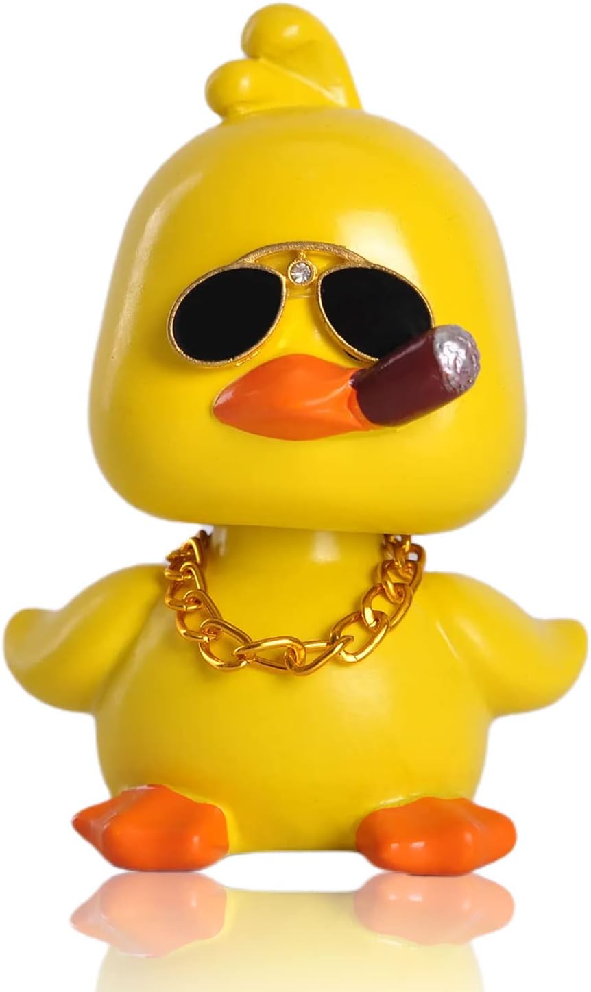 IBWell Cute Yellow Duck Car Ornaments Funny Duck Car Toy, Bobble Head Doll for Car Dashboard Decorations Accessories (Smoking)