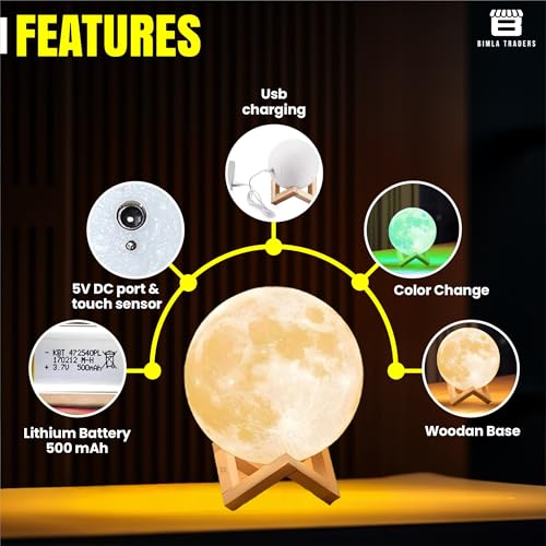 Image of CRAE 3D Moon LAMP 7 Multi Color Changing Moon Light Night Table lamp for Bedroom, Gift for Girls, Birthday Gift, Home Decor-13CM (Moon Lamp)