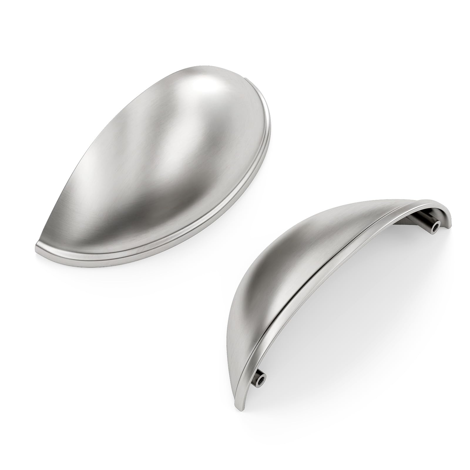 Goldenwarm 20 Pack Brushed Satin Nickel Cup Handles for Drawers, 76mm Hole Centers Silver Kitchen Cupboard Handles Zinc Alloy