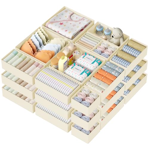Image of DIMJ Drawer Organizer Clothes Storage - 24 Pack Baby Dresser Organizer for Nursery, Small Fabric Closet Drawer Organizer Bins for Underwears Socks, Foldable Storage Dividers Organization for Bedroom