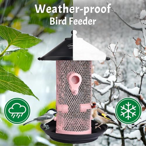 Image of Happy Wings Metal Mesh Tube Bird Feeder for Wild Birds - Pink