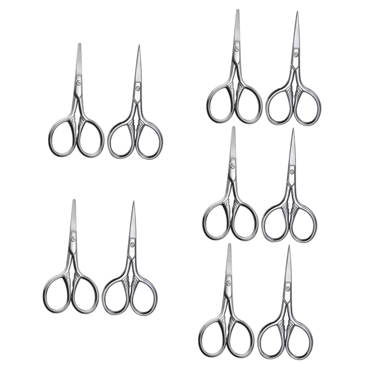 Healeved 10pezzi Forbici Acciaio Inossidabile Per Barba e Sopracciglia Teste Punta Dritta e Rotonda Strumento Di Precisione Per Uomo Per Ritocchi Di Peluria Facciale e Personale