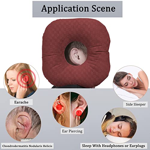 Image of Ear Piercing Pillow for Side Sleepers, Pillow with an Ear Hole for CNH and Ear Pain Ear Inflammation Pressure Sores, O-Shaped Side Sleeping Pillow, Ear Guard Pillow(Dark Red)