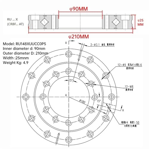 Zshhzszhs 1Pcs Ru148X Uucc0P5 Ru148Guucc0P5 Crbf9025 90X210X25Mm Small Slewing Bearings, Precision Crossed Roller Bearings thumb #1