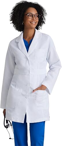 BARCO Grey's Anatomy Scrubs Lily - Abrigo de laboratorio médico profesional de longitud completa de 3 botones de manga larga de 34 pulgadas para