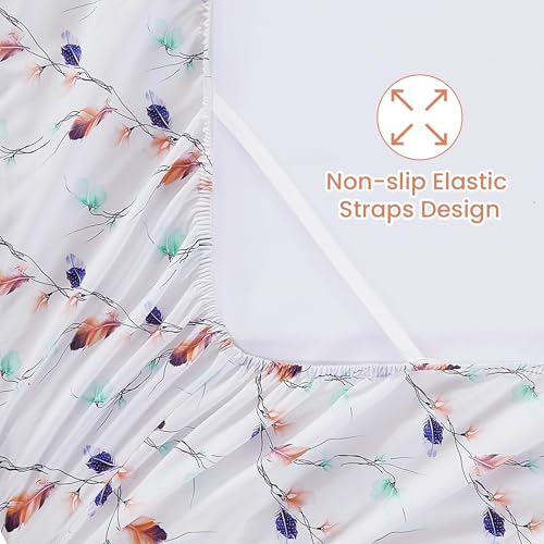 Image of Softan Floral Twin Sheet Set, 3-Piece Cozy Microfiber Pastel Blooms Printed Fitted Bed Sheet with 15 inch Deep Pockets & Non-Slip Straps, Feather Patterned Sheets & Pillowcase Set
