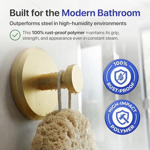 Image of HOME SO Suction Cup Hooks for Shower & Bathroom Towel Holder 2-Pack - Suction Cups Hooks for Hanging Towels, Robes, & Coats - Tiles, Glass Door or Mirror - Shower Hooks & Towel Hooks Organizer - Gold