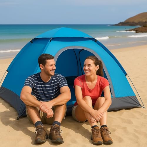 Image of Portable Waterproof Dome Tent for 4 Person - Picnic, Hiking, Camping Tent with Carrying Bag, Multicolor