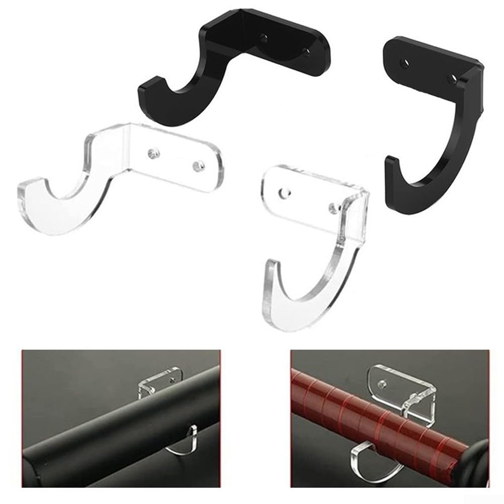 Support mural pour batte de baseball - Support mural pour affichage horizontal - Construction acrylique, transparent et noir, 5 x 8 x 6 cm, lot de 2 pièces (noir)