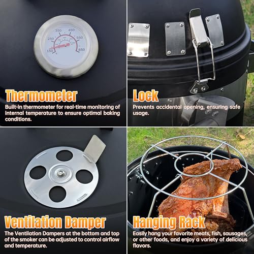 SKY-FISH-Spacebot-Smoker-Grill-Vertical-16-Inch-Steel-Charcoal-Smoker-With-Two-Metal-Arms-And-Three-Wheels-Heavy-Duty-Round-BBQ-Grill-for-Outdoor-CookingFire-Pit-Black SKY FISH Spacebot Smoker Grill Vertical 16 Inch Steel Charcoal Smoker With Two Metal Arms And Three Wheels Heavy Duty Round BBQ Grill for Outdoor CookingFire Pit Black