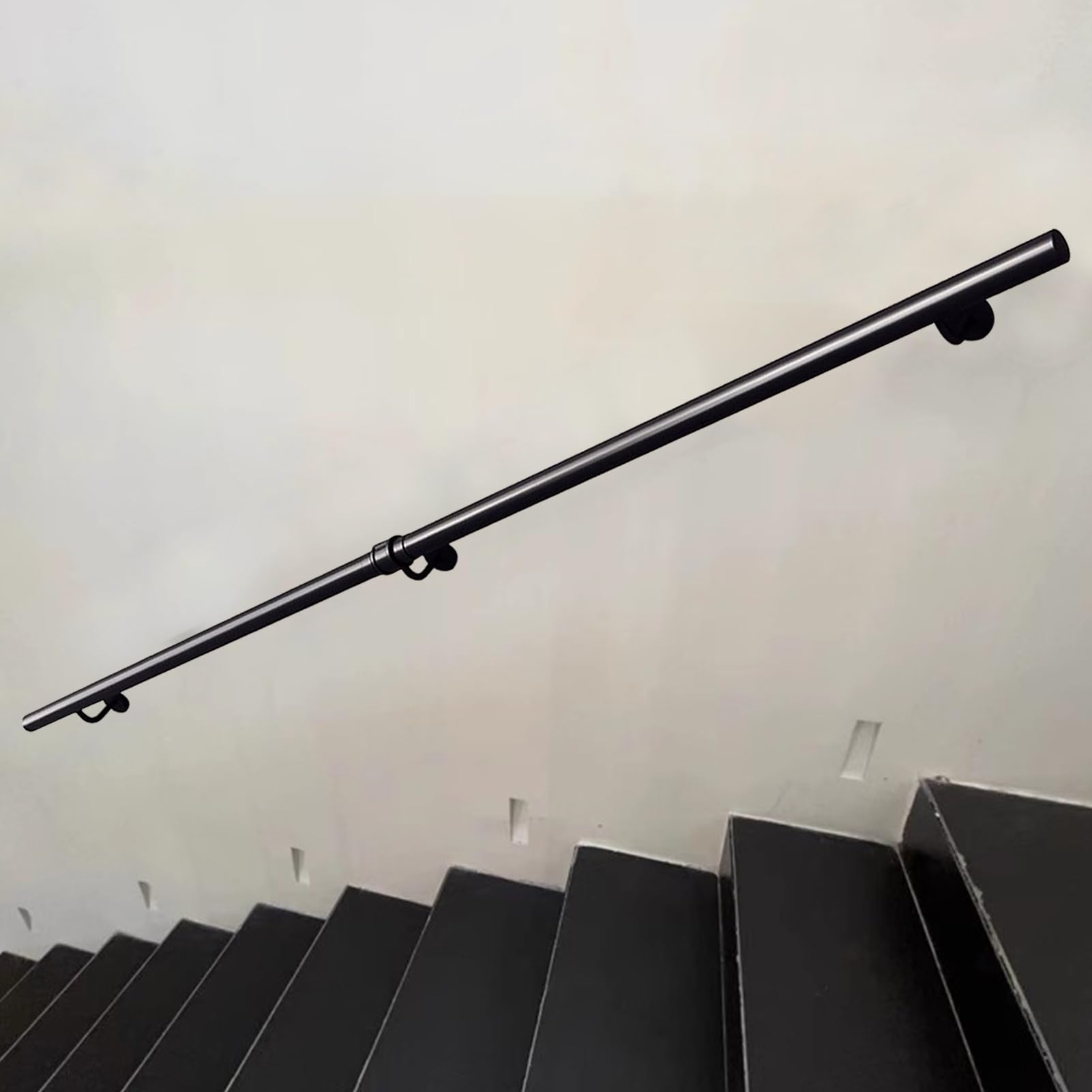 Schwarze Schmiedeeiserne Treppe – Verstellbare Längen (1,5 m bis 6 m) mit Wandhalterungen & Metallschrauben – Sicherheitsgeländer Haltegriff für Treppen
