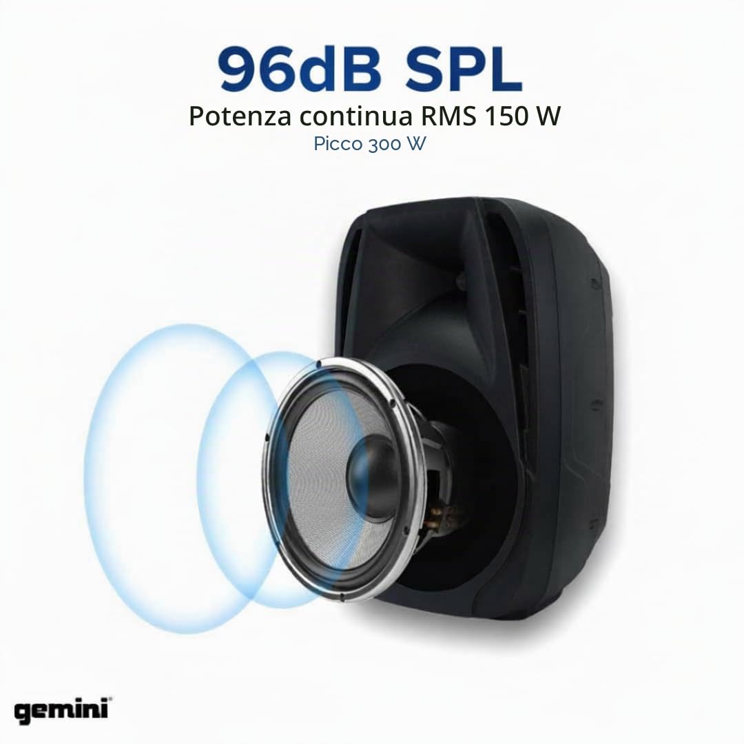 Gemini ES-210MXBLU - Sistema PA portatile Bluetooth con mixer alimentato staccabile