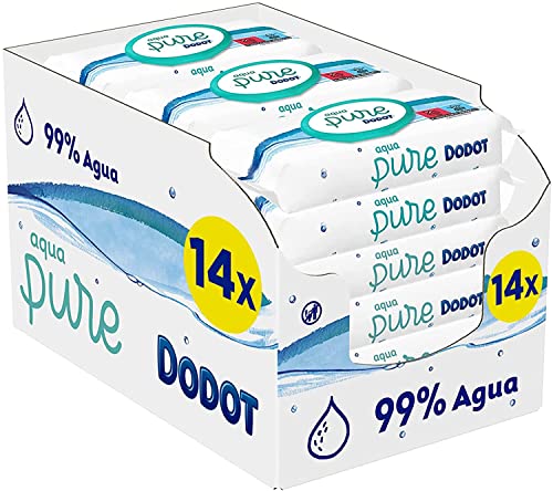 DODOT Toallitas Aqua Pure para Bebé, 99% Agua, 672 Toallitas, 14 Paquetes (14 x 48) de Toallitas para Bebé