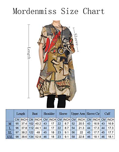 Mordenmiss Women's Summer Abstract Printing Baggy Dress With Pockets L Brown #TOP4