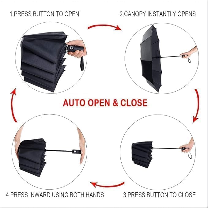 Image of Automatic Travel Umbrella - Stylish Windproof For Rain & Compact, Strong for Wind, Auto Open /Close Button, Travel-Friendly 3-Fold Design Perfect Umbrella for Men & Women