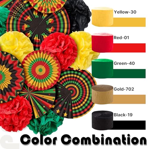Image of PartyWoo Crepe Paper Streamers 6 Rolls 492ft, Pack of Red Black Green Streamers, Crepe Paper for Kwanzaa Party Decorations, Black History Month Decorations (1.8 in x 82 Ft /Roll)