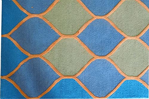Image of Export Quality Handtufted Woolen Carpet for Living Room Bedroom & Hall - Color - Blue /Yellow - Size - 8 x 10 Feet