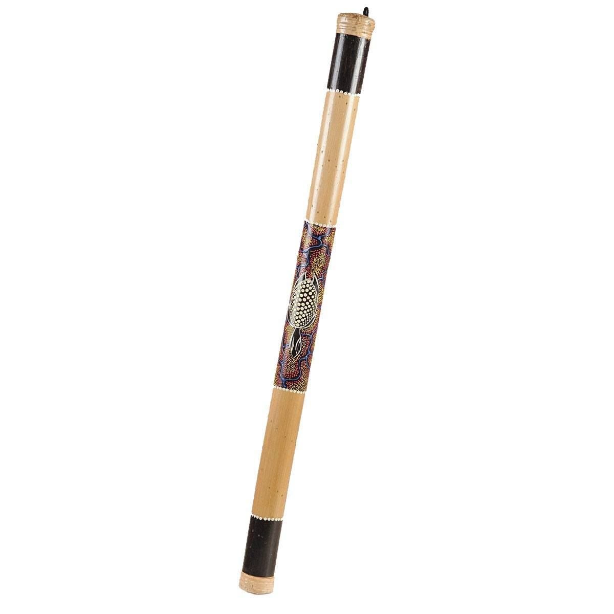 Regenmacher Rainstick Rainmaker Bambus Percussion Rhythmus bemalt Aborigine Dot Painting (100 cm)