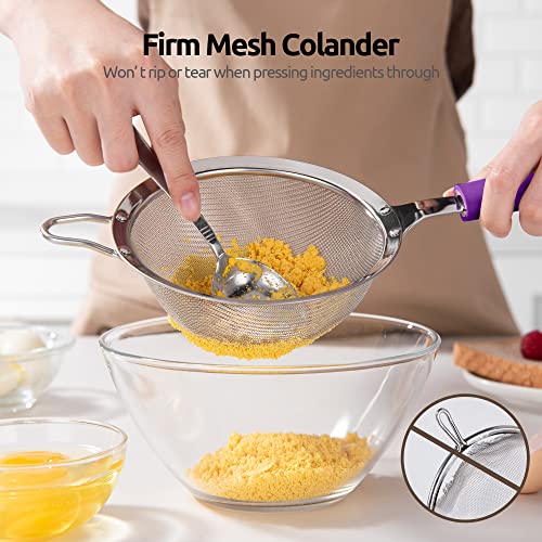 Image of 18 /8 Stainless Steel Mesh Strainer: U-Taste 5.5 Inch Kitchen Fine Mesh Sieve Food Colander with Riveted Sturdy Silicone Handle and 30 Mesh Hole for Straining Flour, Pasta, Fruit, Quinoa (Purple)