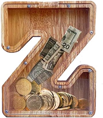Miniatura 1 de Alcancía grande para niños y niñas, alcancía de madera personalizada con diseño recortado, bancos de monedas de letras del alfabeto, caja de ahorro