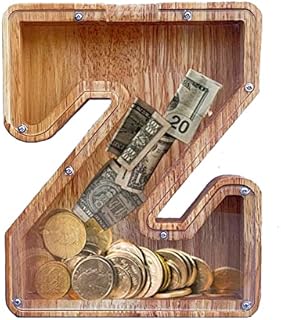 Large Piggy Bank for Kids Boys Girls, Personalized Wooden Letter Piggy Bank with Cut-Out Design, Alphabet Letter Coin Banks, Money Savings Box,Birthday Present for Kids Adults and Home Decoration (Z)