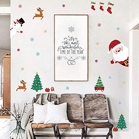 Easu Christmas Wall Decals Santa Claus Wall Decals Snowman Decals Christmas Tree Stocking Gift Wall Art Christmas Decorations Holiday Decor Cover
