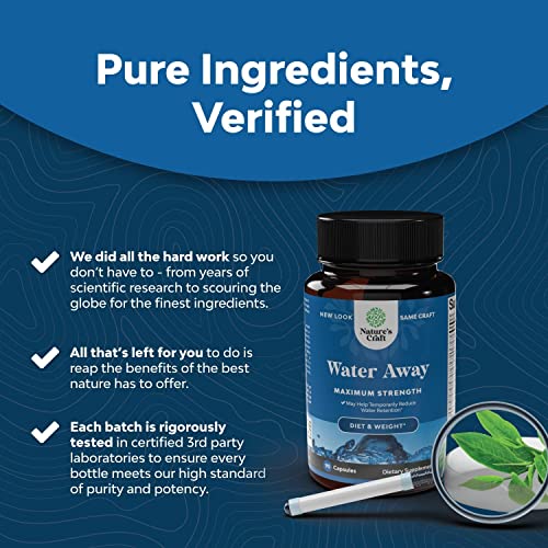 Water Away Supplement And Diuretic Pills - Water Retention Pills For Water Balance - Kidney Cleanse Supplement Enriched With Dandelion Leaf Extract Vitamin B6 Green Tea Extract And Potassium Chloride #TOP5