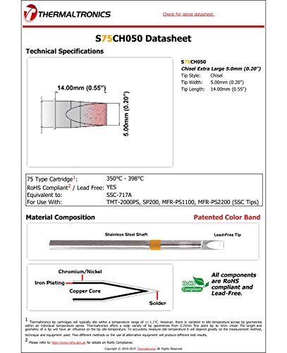 Image of Thermaltronics S75CH050 Chisel Extra Large 5.0mm (0.20in) interchangeable for Metcal SSC-717A