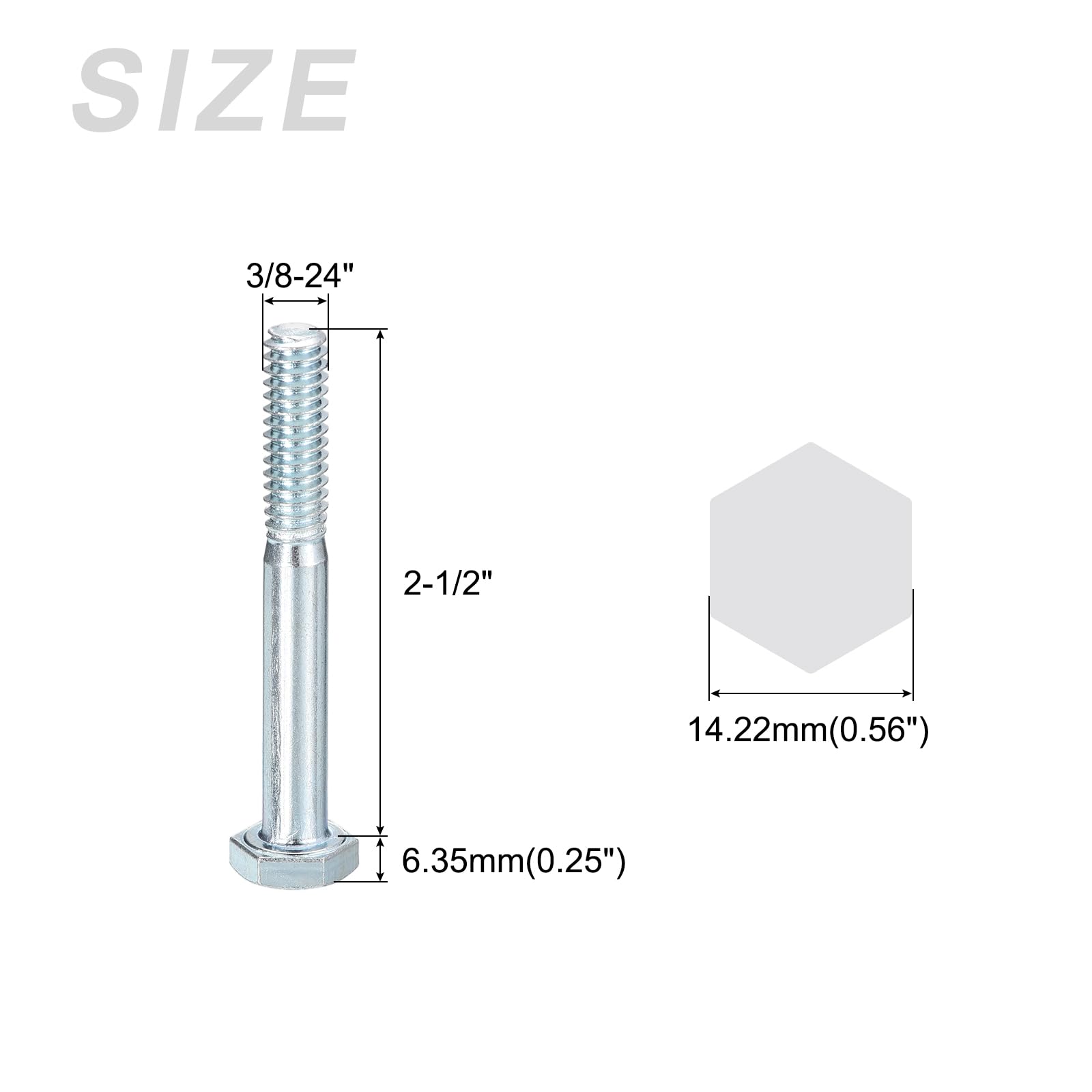METALLIXITY Hex Bolts (3/8-24x2-1/2") 6Pcs, Grade 5 Carbon Steel Zinc Plated Partial Threaded - Image 2